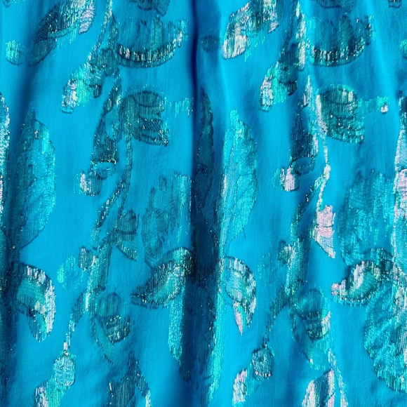 Lilly Pulitzer Galiana Ocean Breeze Multi Flora Metallic Clip Silk Blouse Size S - Picture 4 of 14